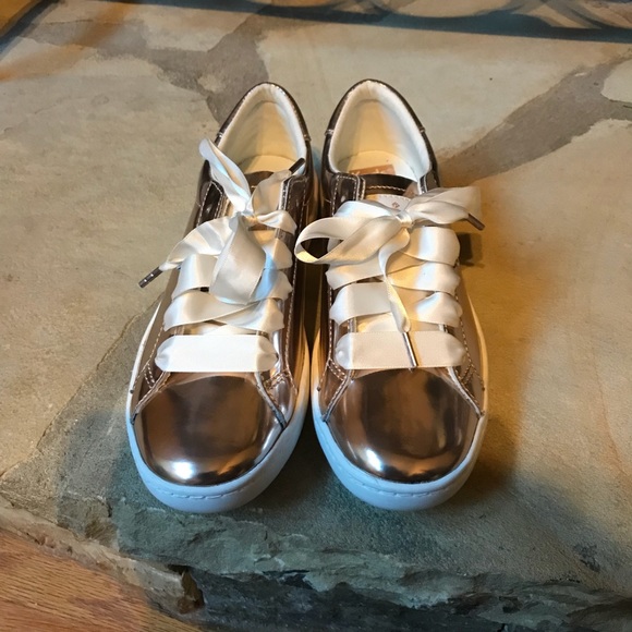 New Kate Spade New York Leather Rose Gold Sneakers - Picture 2 of 8